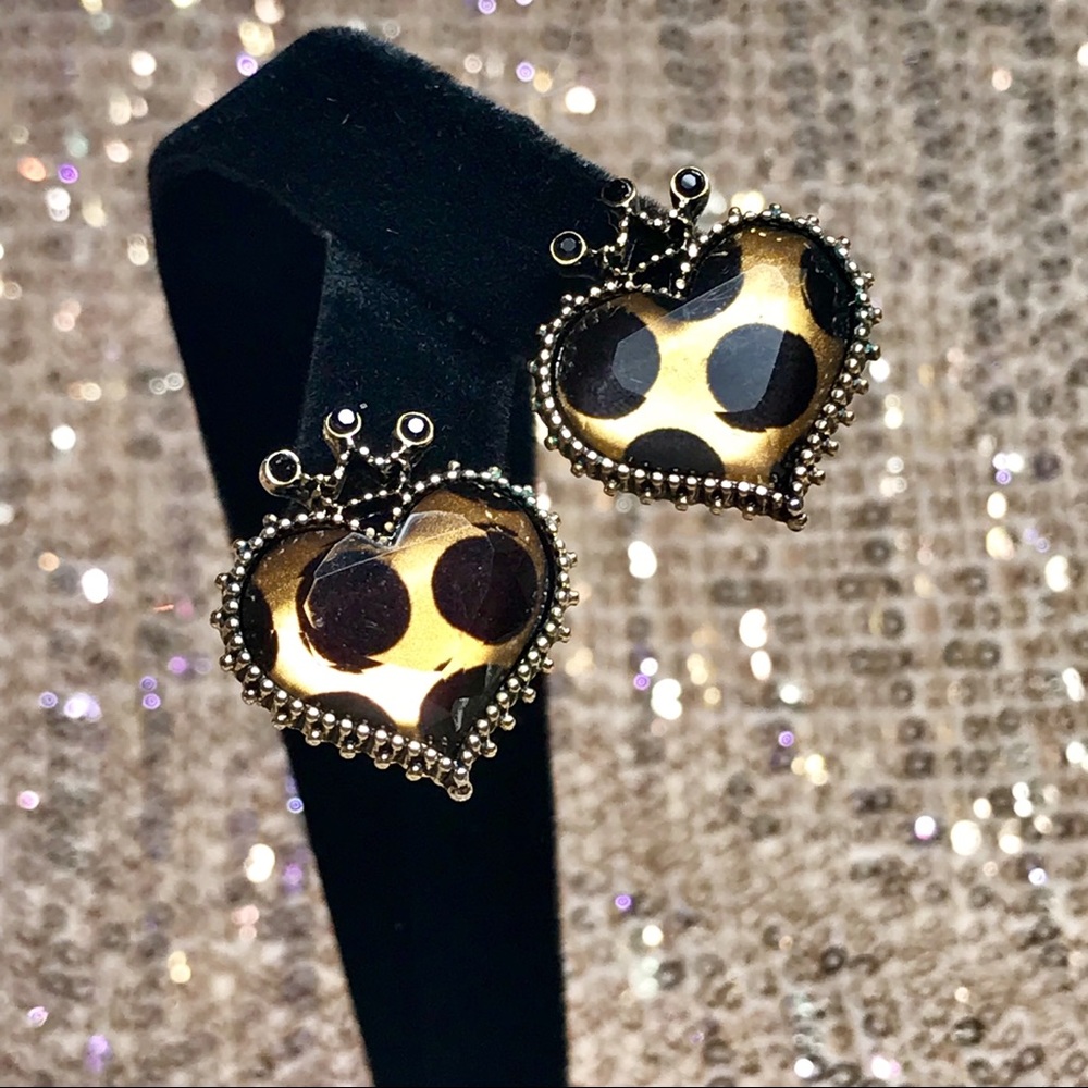 Betsey Johnson Earrings, leopard print and gold-tone